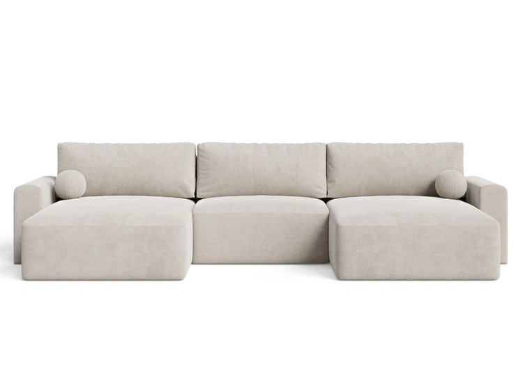 Wohnlandschaft mit Schlaffunktion und Bettkasten Aurora Beige
