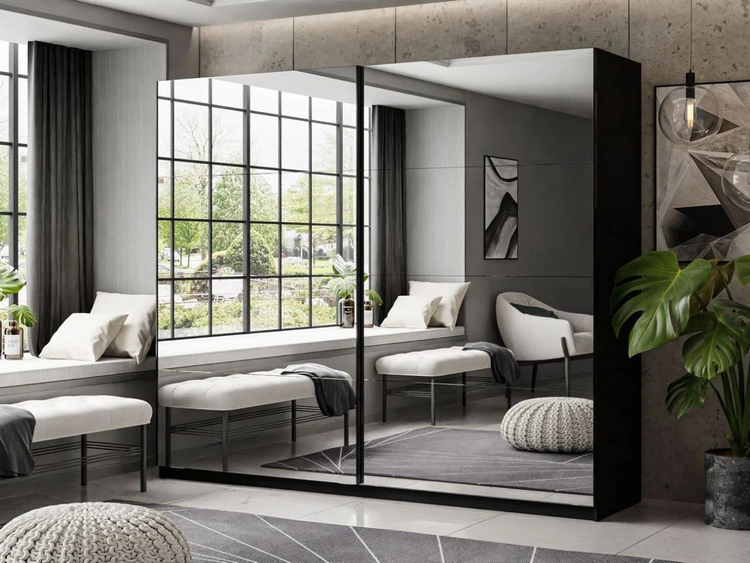 Schwebetürenschrank Zweitüriger mit Spiegeln 244 cm Nuveo Schwarz Hochglanz
