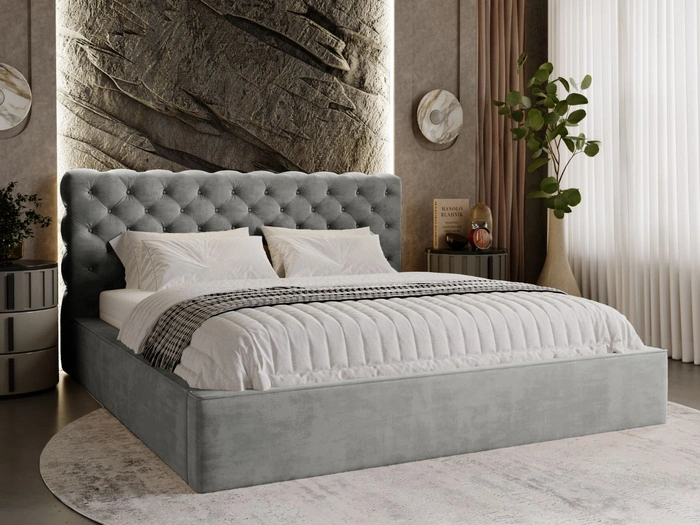 Polsterbett mit Bettkasten und Lattenrost 140x200 Apollo Grau