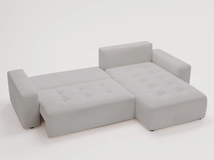 Ecksofa L-Form Rechts mit Schlaffunktion und Bettkasten Portland Hellgrau