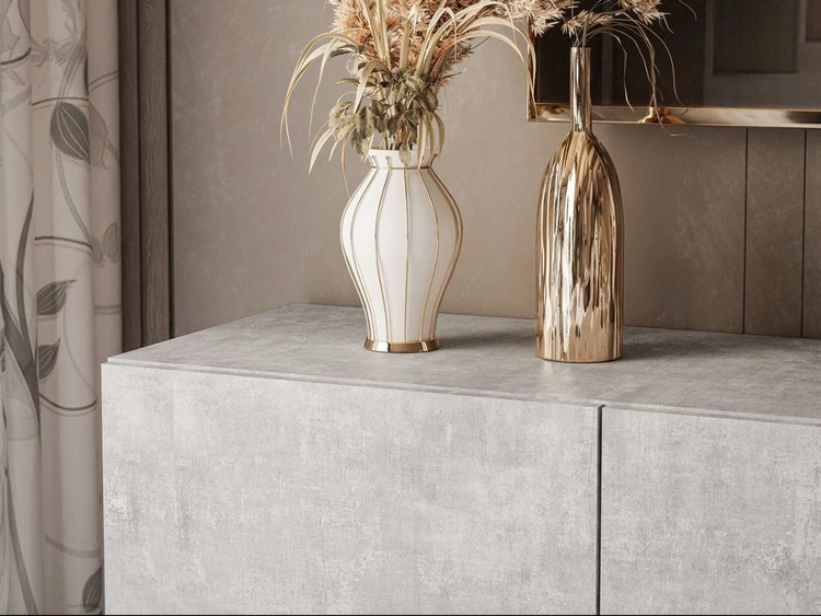 TV-Lowboard mit Türen auf Goldenen Metallbeinen 200 cm Nodoo Beton