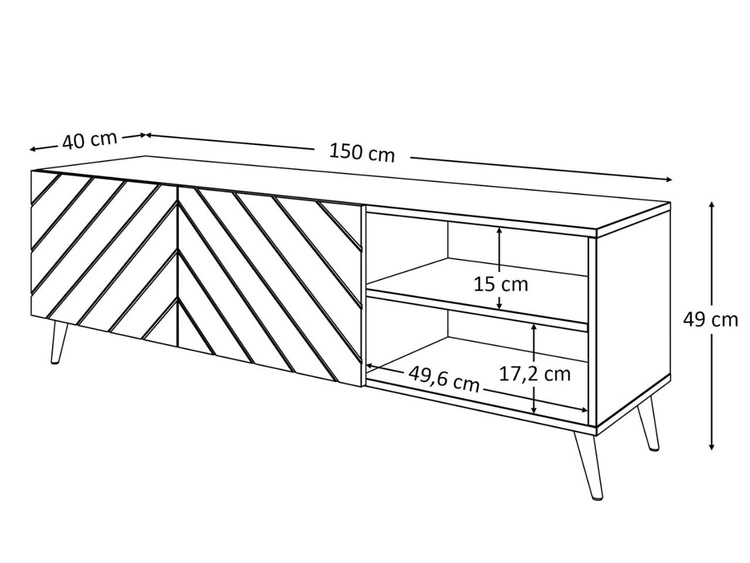 TV-Schrank mit gefrästen Fronten und goldenen Metallbeinen Vionel Weiß glänzend