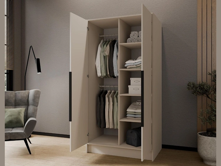 Kleiderschrank 100 cm Perugia Kaschmir mit schwarzen Griffen