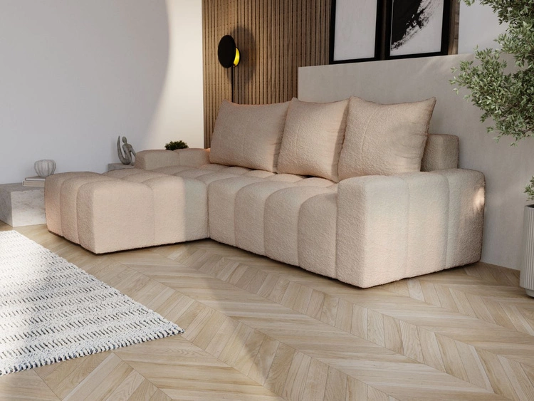 Ecksofa L-Form mit Schlaffunktion und Bettkasten Bresso Beige