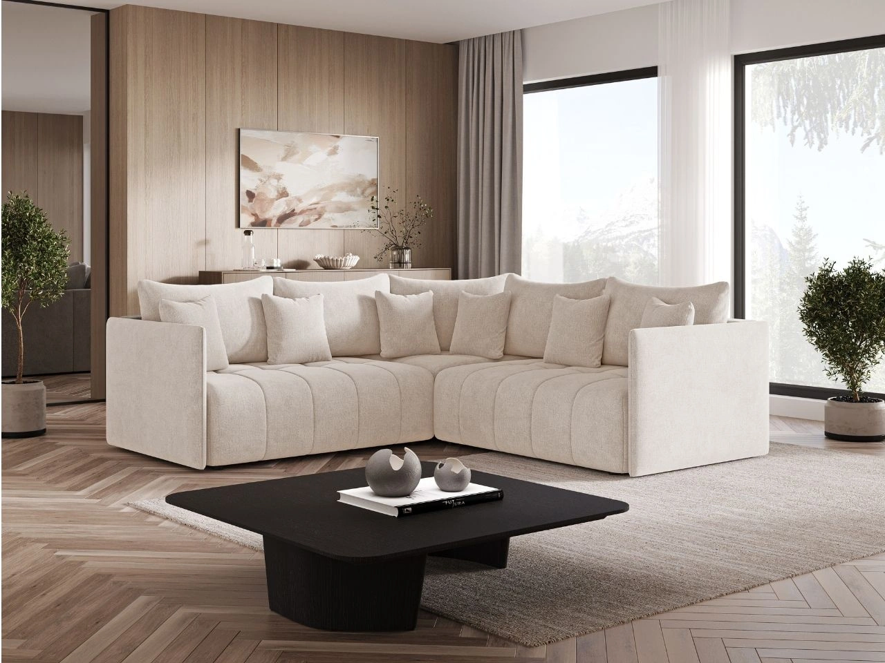 Ecksofa L-Form mit Schlaffunktion und Bettkasten Ardi L Beige