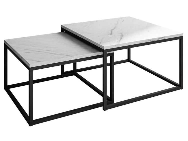 Couchtisch auf schwarzem Metallrahmen mit weißer Marmorimitat Asumi 36x42