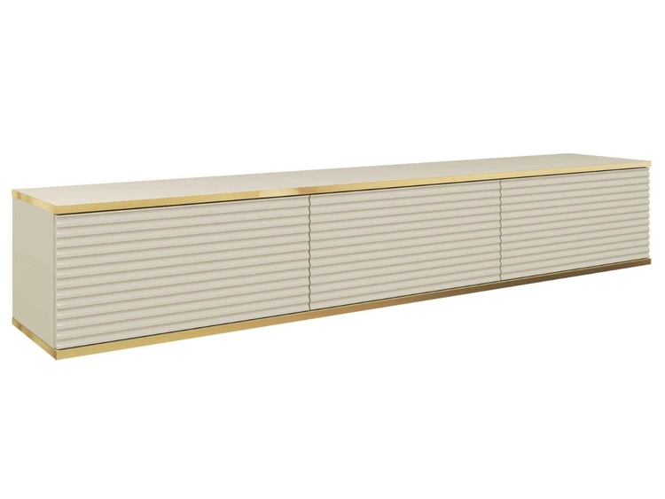 TV-Lowboard Hänge mit Türen 175 cm Diolo Beige mit geriffelter Vorderseit