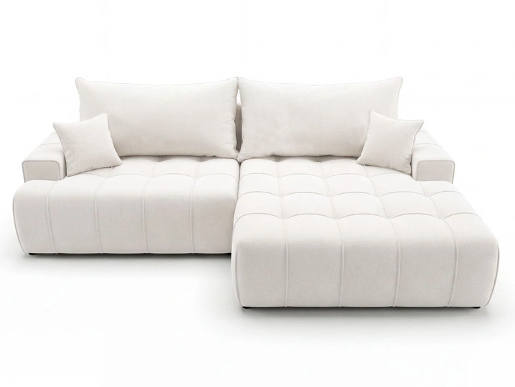 Ecksofa L-Form mit Schlaffunktion und Bettkasten Tulio Rechts Creme