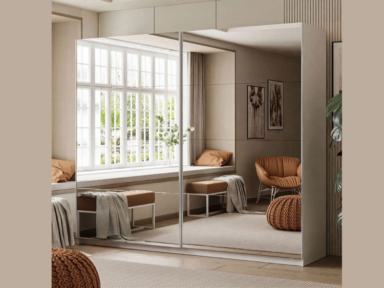 Schwebetürenschrank Zweitüriger mit Spiegeln 244 cm Nuveo Weiß Hochglanz