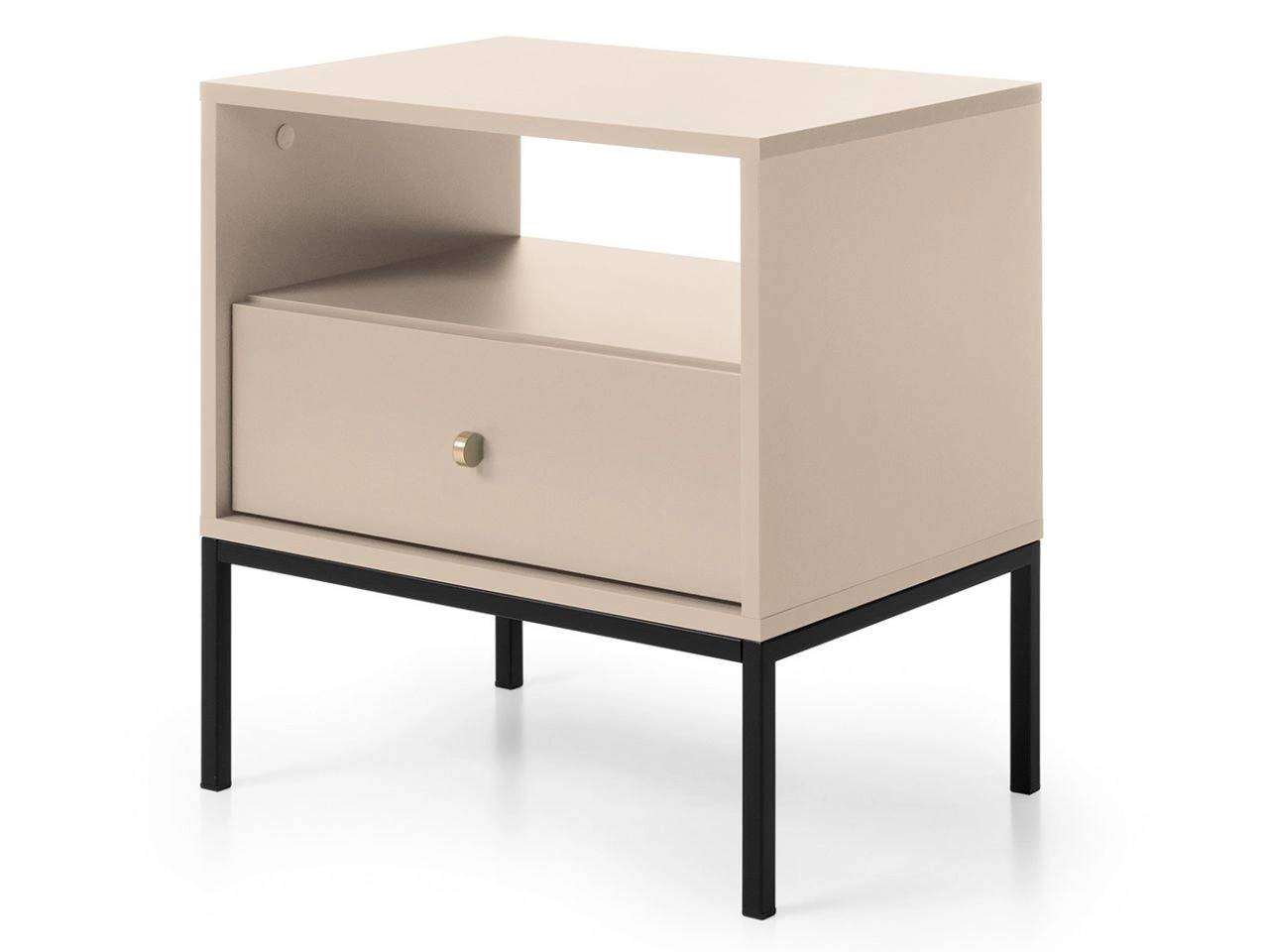 Nachttisch mit Schublade auf Schwarz Metallbeinen Amor Beige