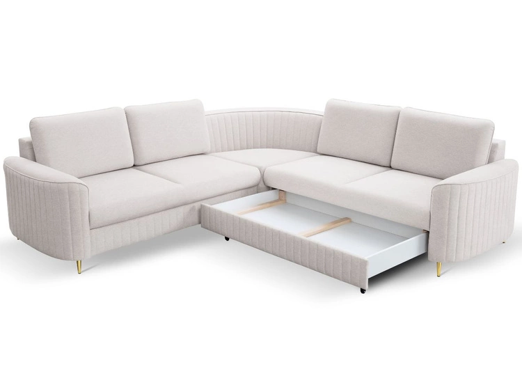 Ecksofa L-Form Links mit Schlaffunktion und Bettkasten Limon Creme