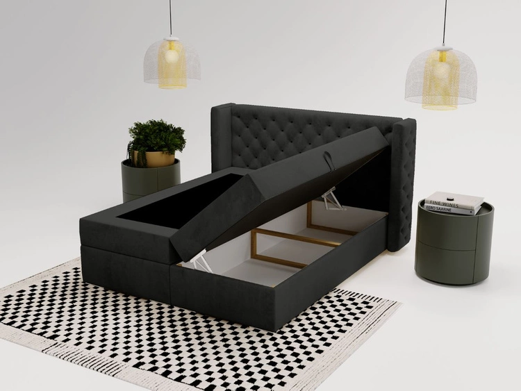 Boxspringbett mit Bettkasten 140x200 Lion Schwarz