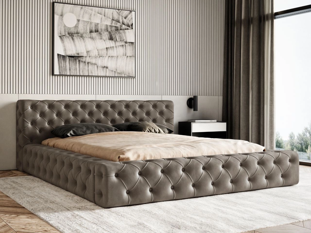 Polsterbett mit Bettkasten und Lattenrost 120x200 Palini Braun