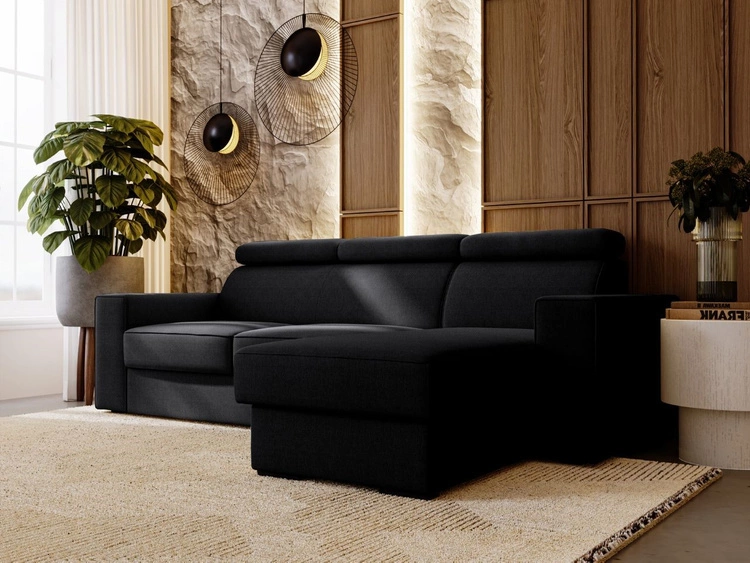 Ecksofa L-Form mit Schlaffunktion und Bettkasten Scala Schwarz