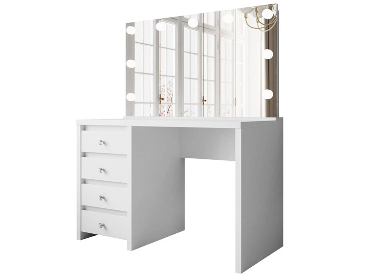 Schminktisch mit Schubladen, Kristallgriffe und LED-Beleuchtung Nesso Weiß Matt