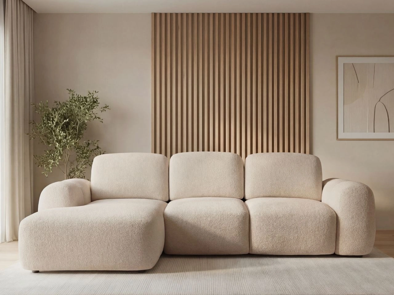 Ecksofa L-Form mit Schlaffunktion und Bettkasten Avelin Links Beige