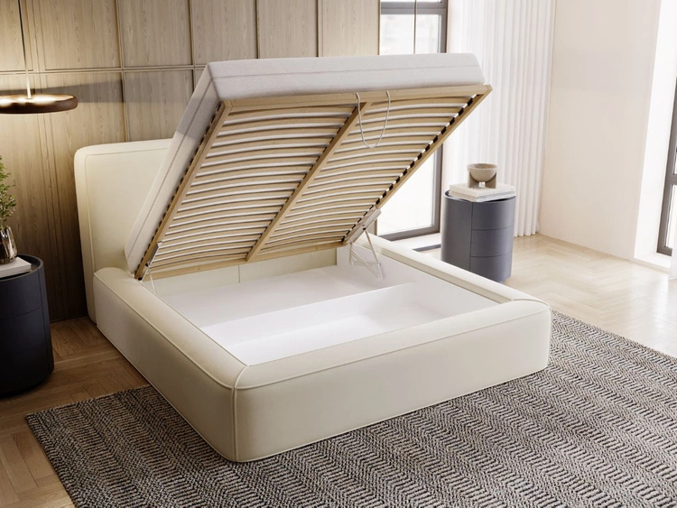 Polsterbett mit Bettkasten und Lattenrost 200x200 Amaro Beige