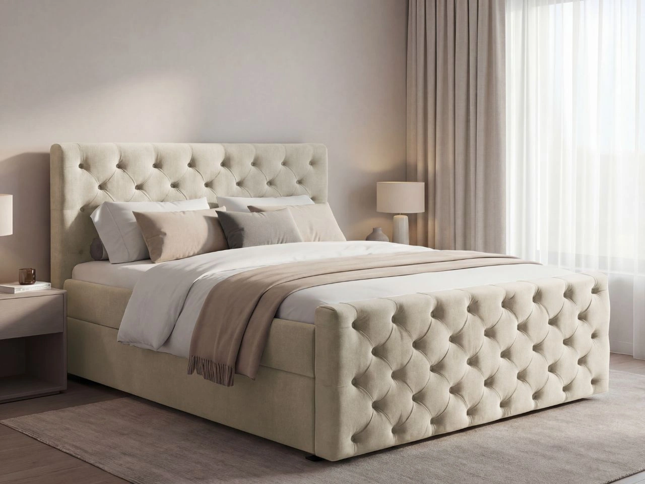Boxspringbett mit Bettkasten 140x200 Montego Creme