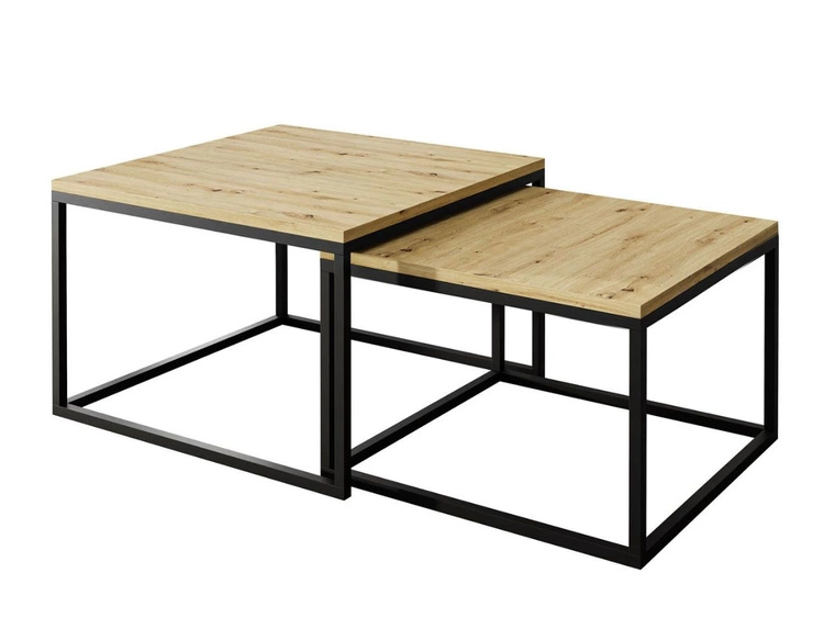 Wohnzimmer-Set im Loft-Stil Asumi Schwarz und Eiche Wotan