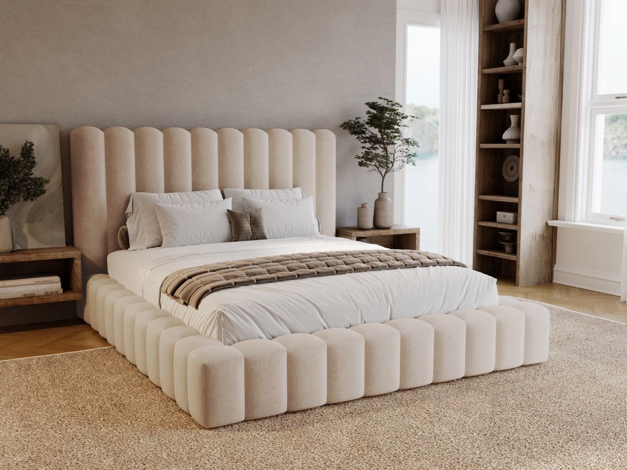 Polsterbett mit Bettkasten und Lattenrost 180x200 Rotto Beige