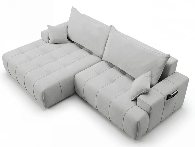 Ecksofa L-Form mit Schlaffunktion und Bettkasten Tulio Links Grau