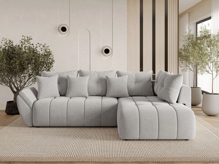 Ecksofa L-Form mit Schlaffunktion und Bettkasten Genoa Hellgrau