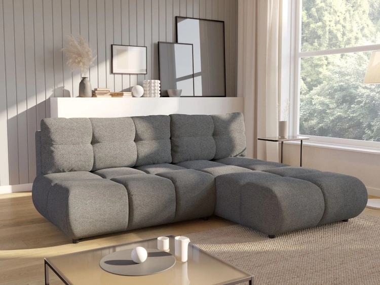 Ecksofa mit Schlaffunktion und Bettkasten Rechts Milet Grau