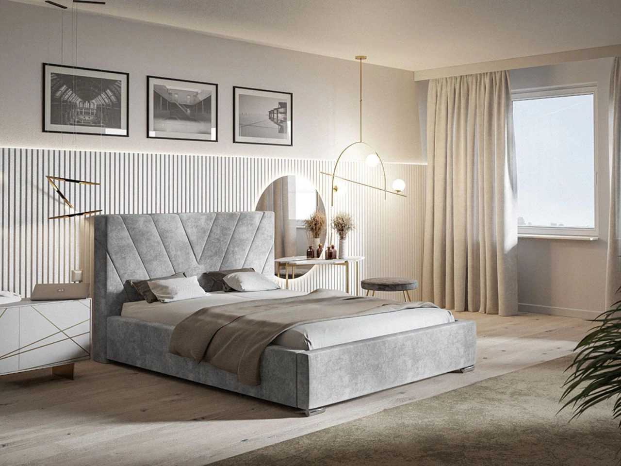 Polsterbett mit Bettkasten und Lattenrost 120x200 Tivoli Hellgrau