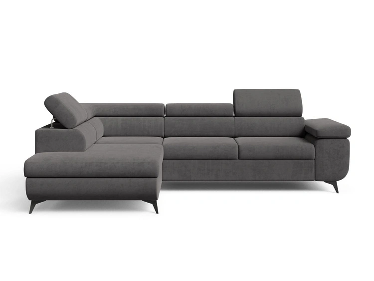 Ecksofa L-Form mit Schlaffunktion und Bettkasten Argon Links Dunkelgrau