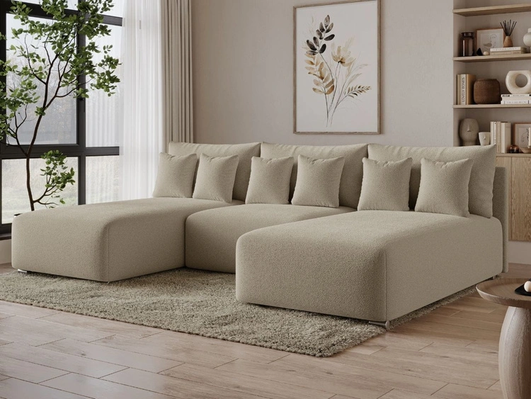 Ecksofa U mit Schlaffunktion und Bettkasten Ronni Beige