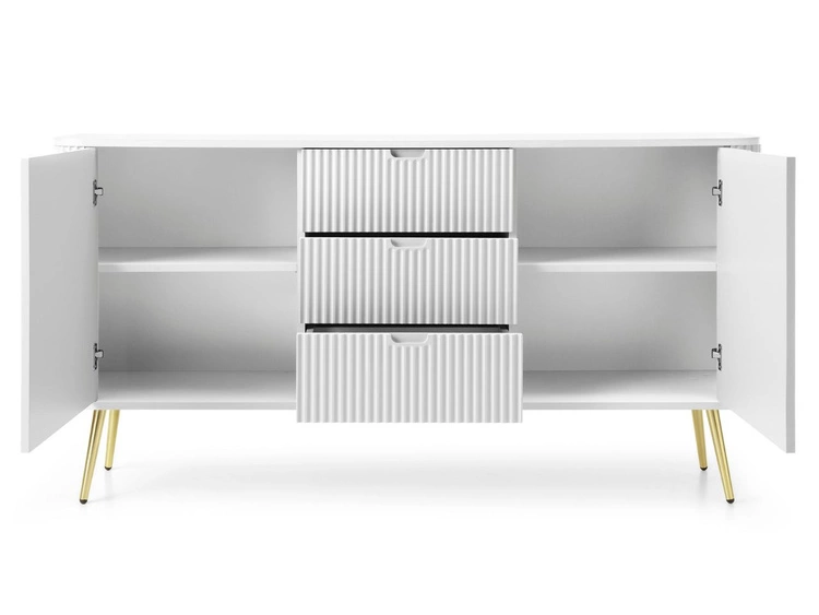 Kommode mit Türen und Schubladen Viva Weiß auf Goldenen Beinen