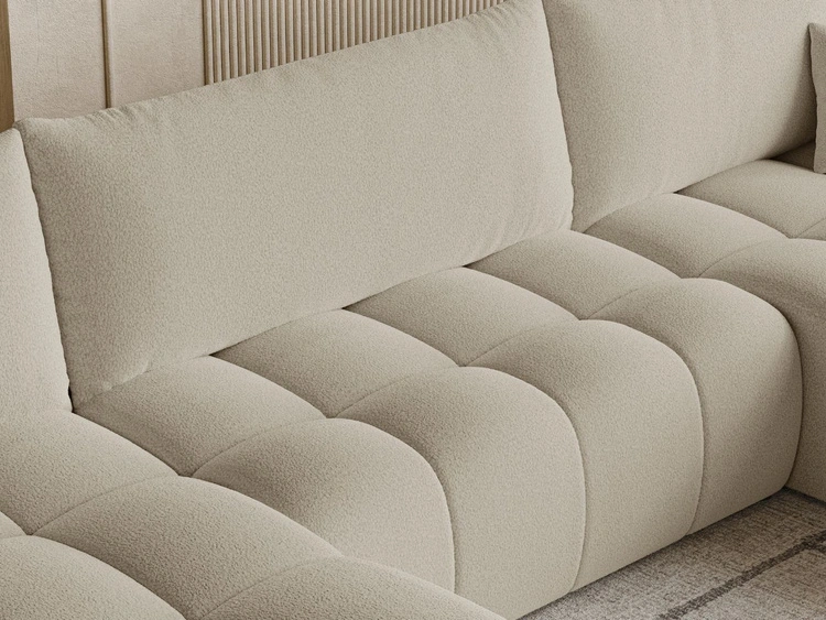 Wohnlandschaft mit Schlaffunktion und Bettkasten Neva Bouclé-Stoff Beige