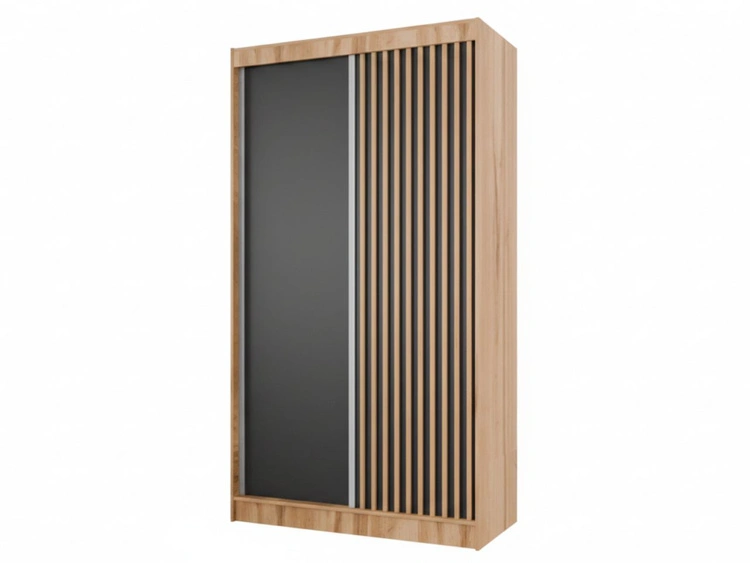 Schiebetürenschrank mit Lamellen 120 cm Loreto Handwerk Goldene Eiche, Schwarz