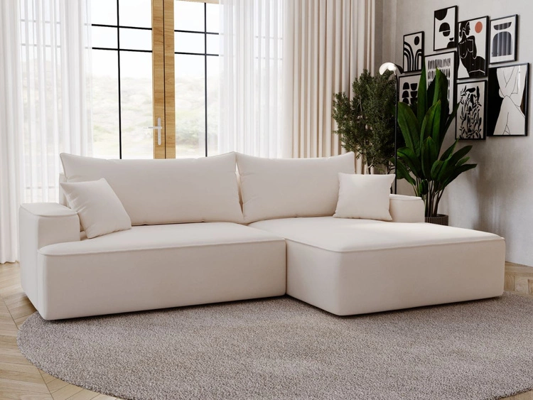 Ecksofa L-Form Rechts mit Schlaffunktion und Bettkasten California Creme