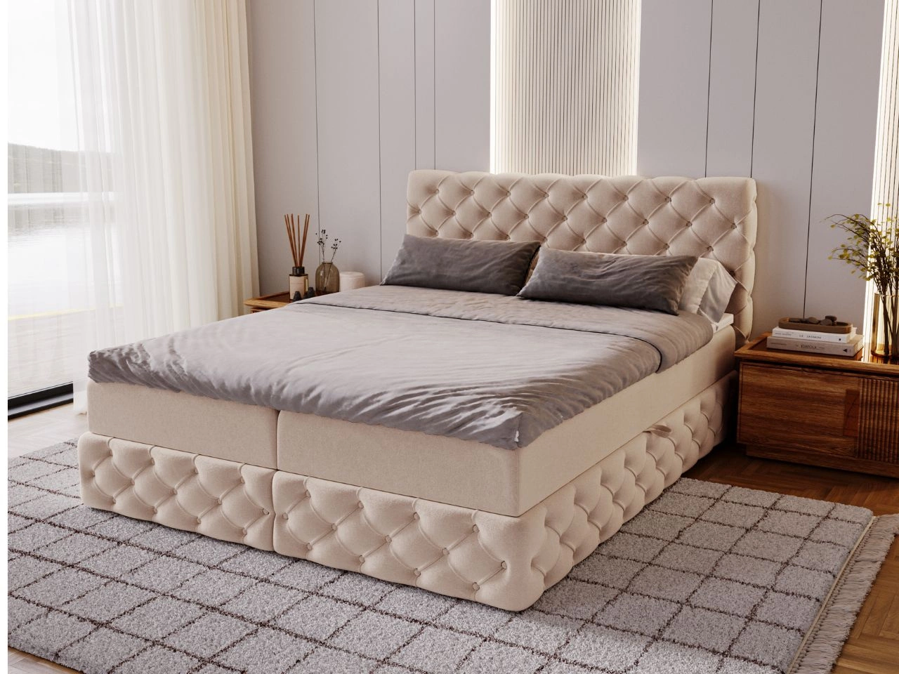 Boxspringbett mit Bettkasten 140x200 Canolo Beige