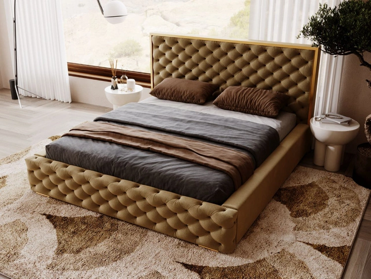 Polsterbett mit Bettkasten und Lattenrost 200x200 Wave Braun