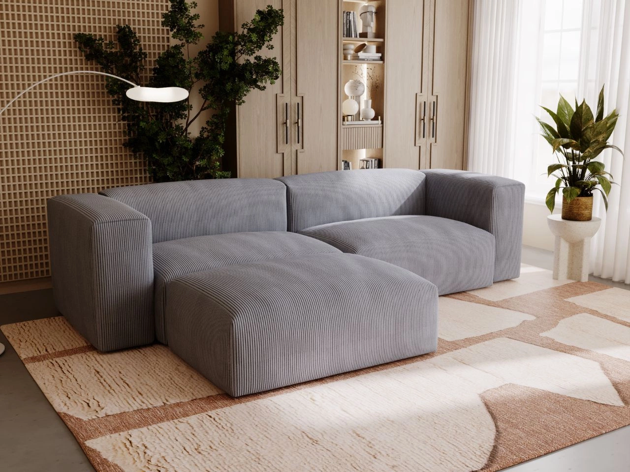 Ecksofa L-Form Links Moderne Cord Ecksofa Landi Grau