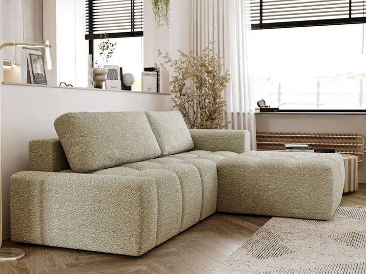 Ecksofa L-Form Rechts mit Schlaffunktion und Bettkasten Lana Beige