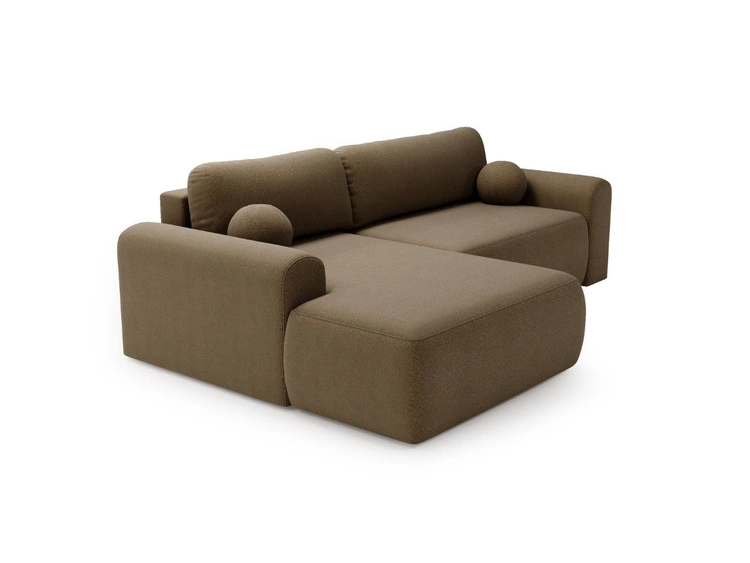 Ecksofa L-Form mit Schlaffunktion und Bettkasten Savana Links Bouclé-Stoff Braun