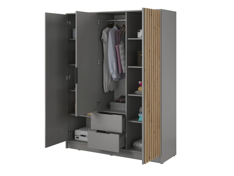 Kleiderschrank mit Spiegel 155 cm Macron Grau, Artisan Eiche