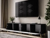 TV-Lowboard mit Türen und LED-Beleuchtung auf Goldenen Metallbeinen 200 cm Noaé Schwarz Hochglanz