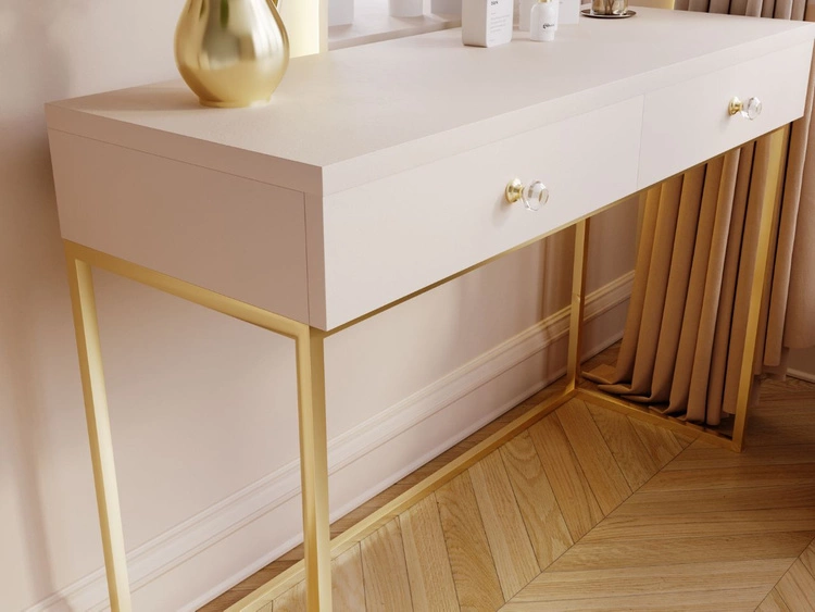 Schminktisch mit Schubladen Belleza Kaschmir Hochglanz Gold Frame