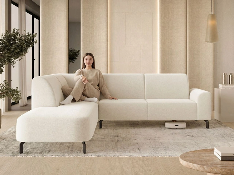 Ecksofa L-Form Links Regento Bouclé-Stoff Hellbeige