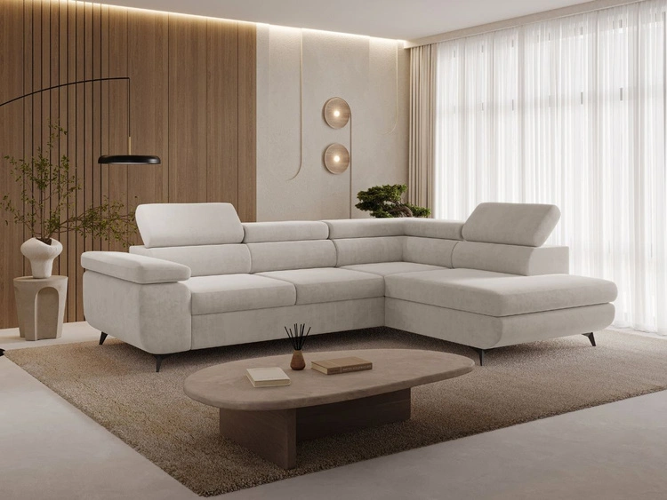 Ecksofa L-Form mit Schlaffunktion und Bettkasten Argon Rechts Hellbeige