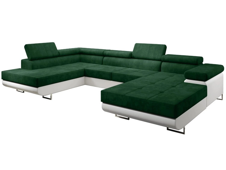 Wohnlandschaft Links mit Schlaffunktion und Bettkasten Solam U Grün, Weiß