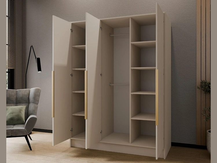 Kleiderschrank 150 cm Perugia Kaschmir mit goldenen Griffen