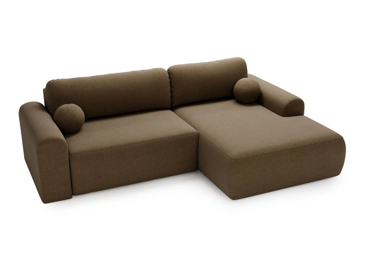 Ecksofa L-Form mit Schlaffunktion und Bettkasten Savana Rechts Bouclé-Stoff Braun