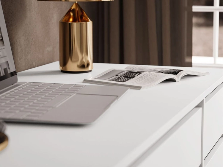 Schreibtisch mit fünf Schubladen Melo Weiß Matt