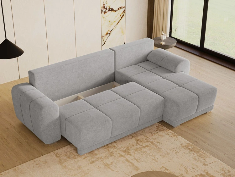Ecksofa L-Form mit Schlaffunktion und Bettkasten Monti Rechts Grau