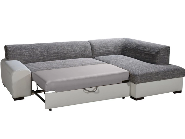 Ecksofa L-Form Rechts mit Schlaffunktion und Bettkasten Fresto Schwarz, Weiß